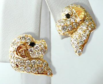 14K Gold Newfoundland Earrings Pavé with Full Cut Diamonds and Black Diamond Eyes