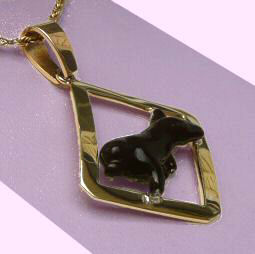 14K Gold or Sterling Diamond Surrounds an Enamel Trotting Newfoundland Jewelry-Front View