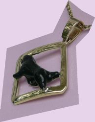 14K Gold or Sterling Diamond Surrounds an Enamel Trotting Newfoundland Jewelry-Rear View