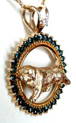 14K Gold Newfoundland Trotting in BLUE Diamond Circle - Side View