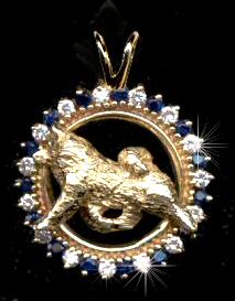 14K Gold Samoyed Trotting in Diamonds with Sapphires OR Rubies 