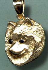 14K Gold Small Samoyed Head with Sapphire Eyes