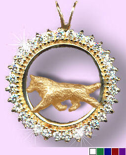 14K Gold Siberian Husky in Diamond and Gemstone Circle