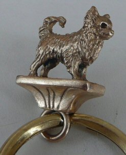 Solid Bronze Mini Sculpture Keychain with Long Coated Chihuahua