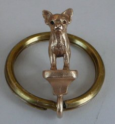 Smooth Chihuahua Solid Bronze Mini Sculpture Keychain-Front View
