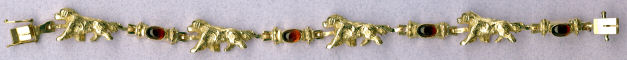 14K Gold Small Trotting Golden Retriever Tennis Bracelet with Cabachon Gemstone Links