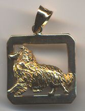 14K Gold Rough Collie in Glossy Square 