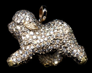 14K Gold Old English Sheepdog Pavé with Brilliant, Full Cut Diamonds