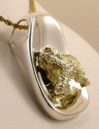 14K Gold Old English Sheepdog Trotting on Sterling Concave Spoon - Side View
