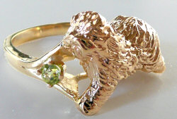 Old English Sheepdog Trotting in a Stunning Ring with Peridot Stones-Front View