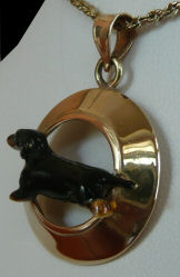 Smooth Dachshund with Enamel Artwork on Glossy Wide Circle-Rear View