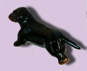 Large Smooth Trotting Dachshund with Enamel Artwork-Rear View