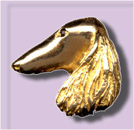 14K Gold Small Long-Coated Dachshund Head with Sapphire Eye 