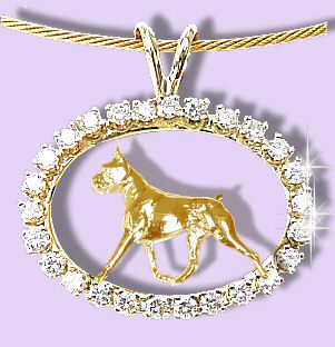 14K Gold Boxer Trotting in Our Exclusive Diamond Oval