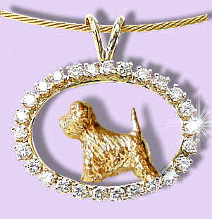 14K Gold West Highland White Terrier Trotting in Our Exclusive Diamond Oval