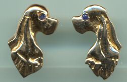 14K Gold Side View Cocker Spaniel Earrings with Sapphire Eyes