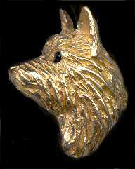 14K Gold Small Australian Terrier Head with Sapphire Eye