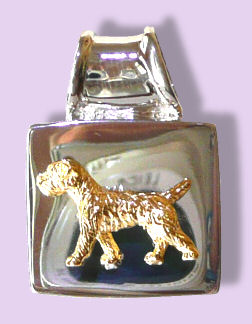 14K Gold or Sterling Silver Border Terrier Trotting on Glossy Solid Square 