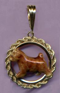 14K Gold Norwich Terrier with Enamel Artwork in Classic Rope Bezel with Enhancer Bail