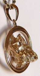 14K Gold Scottish Terrier in Grooved Oval -Front View
