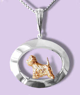 14K Gold or Sterling West Highland White Terrier Trotting on Glossy Wide Oval with our Exclusive Enhancer Bail
