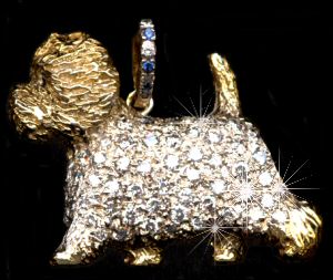 West Highland White Terrier Pavé with Diamonds, Diamond & Sapphire Bale, Sapphire Eye