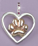 14K White Gold Open Heart with Yellow Gold Puff Paw and Ruby and Diamond Inset Bail