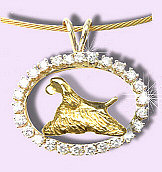 14K Gold Cocker Spaniel Trotting in Our Exclusive Diamond Oval