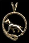 14K Gold Dog Jewelry American Staffordshire  in Leash Bezel for Necklace or Brooch