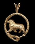 14K Gold Dog Jewelry Australian Shephed in Leash Bezel