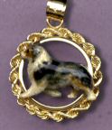 14K Gold Dog Jewelry  Enamel Australian Shepherd in Rope Bezel