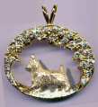14K Gold Australian Terrier in Diamond Encrusted Scene Bezel