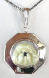 14K Gold or Sterling Silver Bichon Frise Head with Enamel Artwork in Octagon