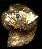 14K Gold Dog Jewelry Border Terrier Large Head with Sapphire Eyes for Necklace or Brooch
