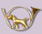 14K Gold Dog Jewelry Border Terrier in Hunting Horn
