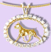 14K Gold Boxer Trotting in Our Exclusive Diamond Oval