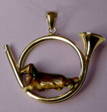 14K Gold or Sterling Silver Long Haired Dachshund Trottin in Hunting Horn
