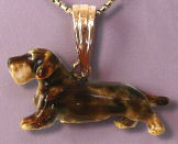 14K Gold or Sterling Silver Large Trotting Wire Haired Dachshund with Enamel Artwork