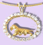 14K Gold Wirehaired Dachshund Trotting in Our Exclusive Diamond/Gemstone Oval