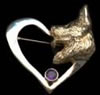 14K Gold Dog Jewelry German Shepherd Head in Heart with Amethyst