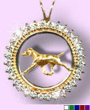 14K Gold German Shorthaired Pointer in Diamond and Gemstone Circle