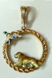 14K Gold Golden Retriever with Duck in Classic Rope and Enhancer Bail