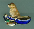 18K Gold and Enamel Golden Retriever in Boat with Duck