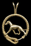 14K Gold Dog Jewelry Greyhound in Leash Bezel