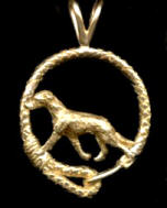 14K Gold Dog Jewelry Irish Wolfhound  in Leash Bezel