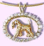 14K Gold Kerry Blue Terrier Trotting in Our Exclusive Diamond Oval