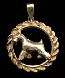 14K Gold Dog Jewelry Miniature Schnauzer in Classic Rope Bezel