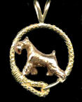 14K Gold Dog Jewelry Miniature Schnauzer in Leash Bezel