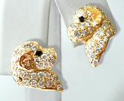 14K Gold Newfoundland Earrings Pavé with Full Cut Diamonds and Black Diamond Eyes