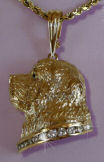 14K Gold Extra Large Newfoundland Head with Black Diamond Eye and .75 of Full Cut Gemstones  Jewelry